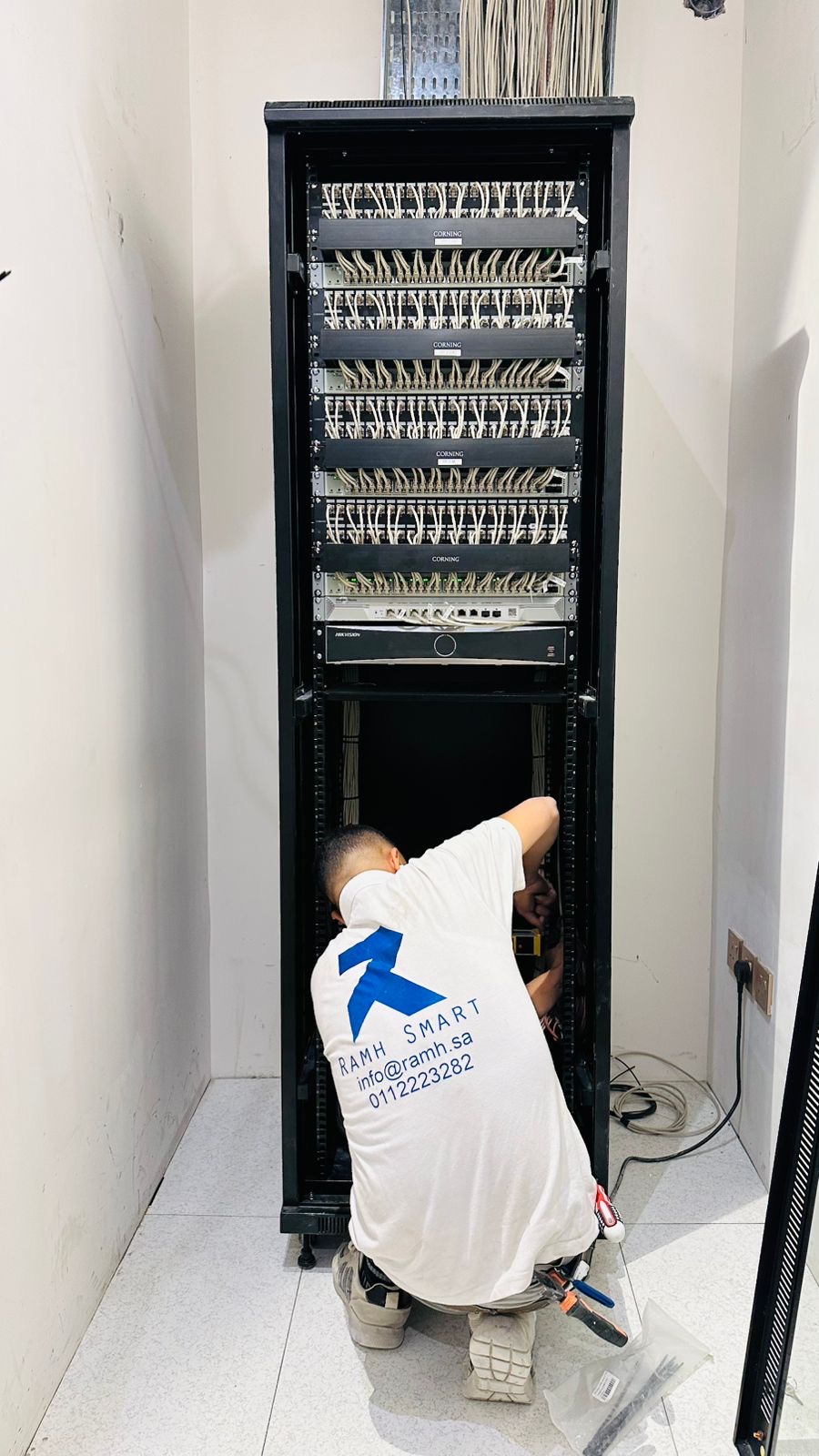 Patch panel termination in the network cabinet